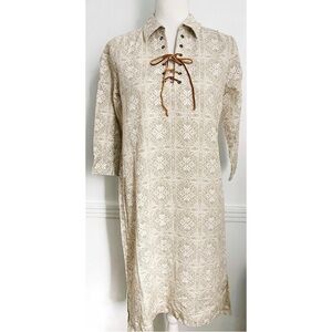 Shuttle Notes • Patterned Beige Lace-Up Tunic